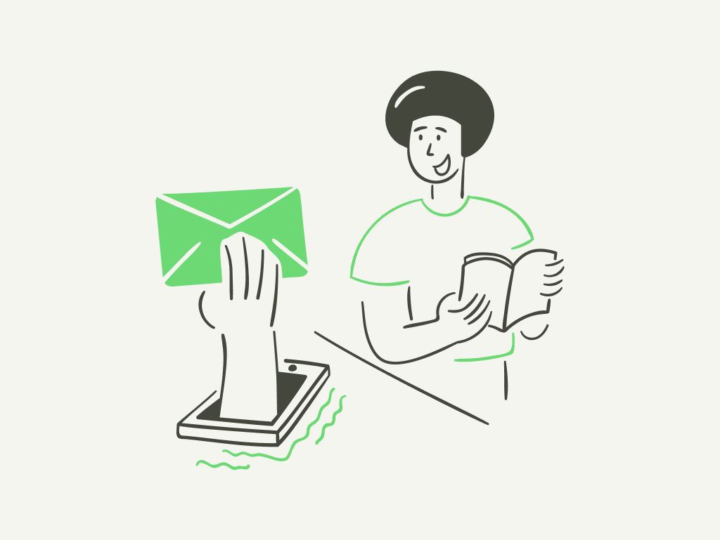 Smiling man receiving an email notification from his phone