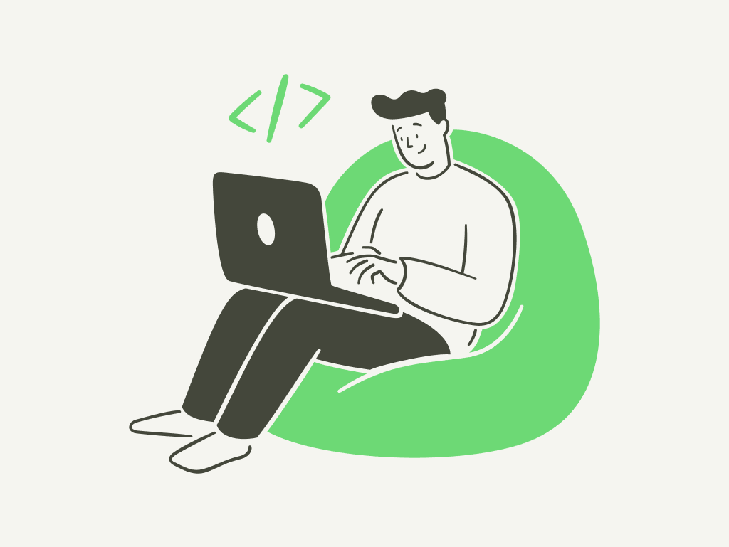 Man coding while sat on a beanbag